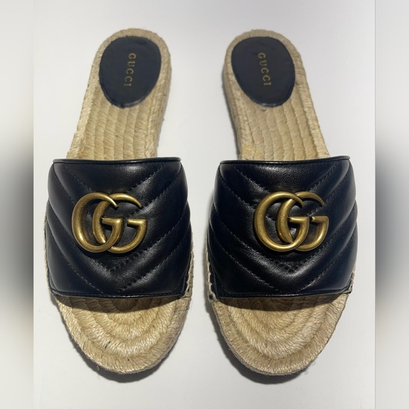 GUCCI GG Women's Matelasse Leather Espadrille Slide Sandal Black Size 37/7 - Picture 6 of 10